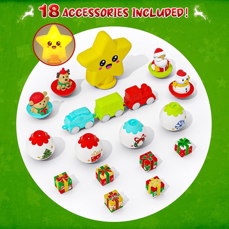 Handwell My First Christmas Tree for Kids, Light Up Star Musical Toy Toddler Christmas Tree Decoration Toy Set with Colorful Ornaments DIY Train&Track, Roly Poly Toys, Finger Puppets Xmas Gifts for Boys Girl - Image 3